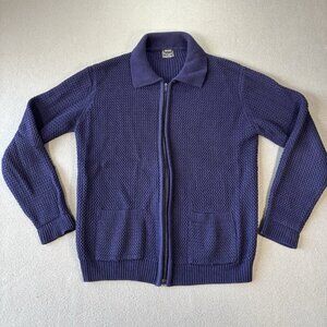 VTG Tricot Womens Blue Full Zip Cardigan Large Fisherman Knit Cottagecore Nordic